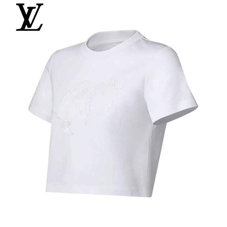 Louis Vuitton White Embroidery Cropped T-Shirt