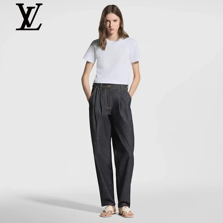 Louis Vuitton White Embroidery Cropped T-Shirt