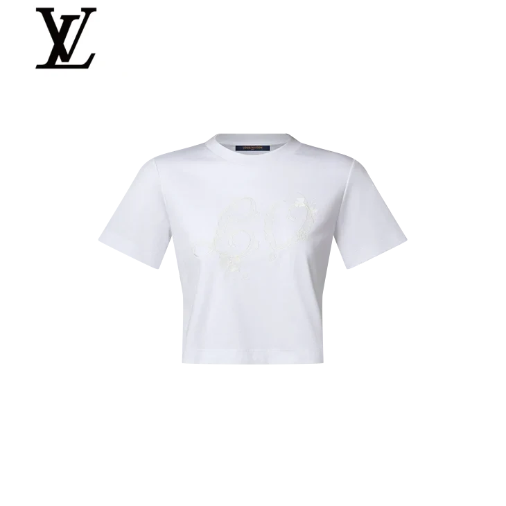 Louis Vuitton White Embroidery Cropped T-Shirt