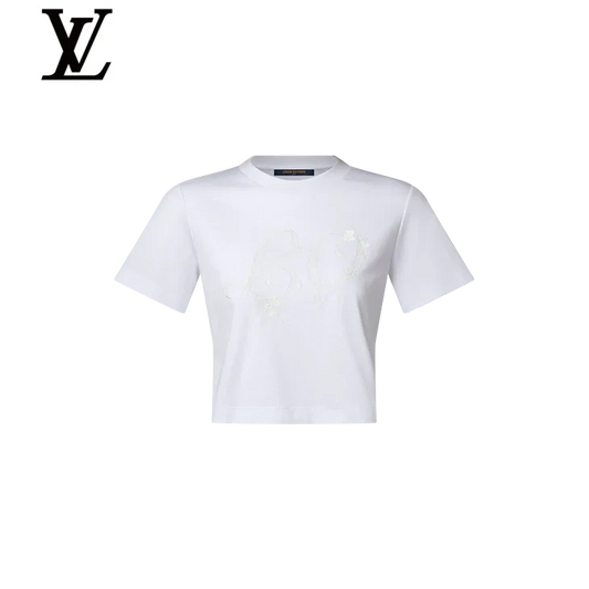 Louis Vuitton White Embroidery Cropped T-Shirt