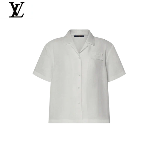 Louis Vuitton White Linen Camp Collar Short Sleeve Shirt