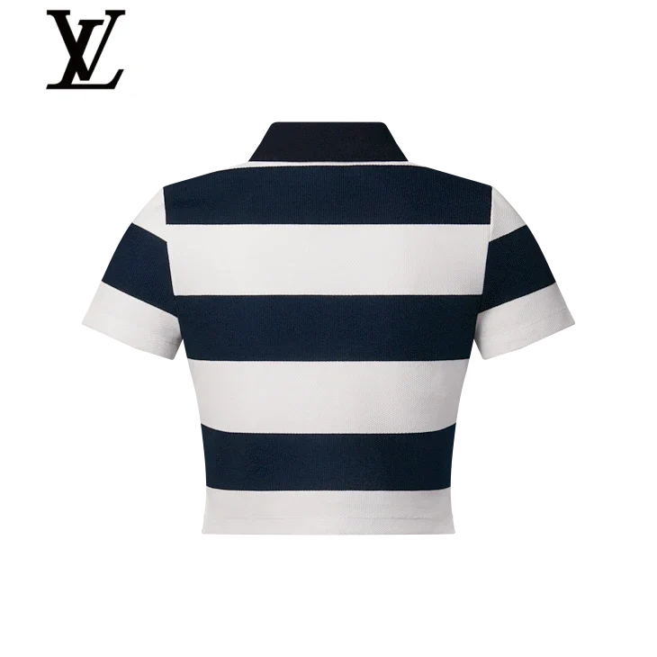 Louis Vuitton Navy White Striped Anchor Embroidery Cropped Polo