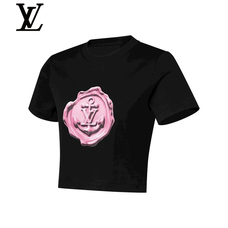 Louis Vuitton Black Pink Wax Seal Anchor Cropped T-Shirt