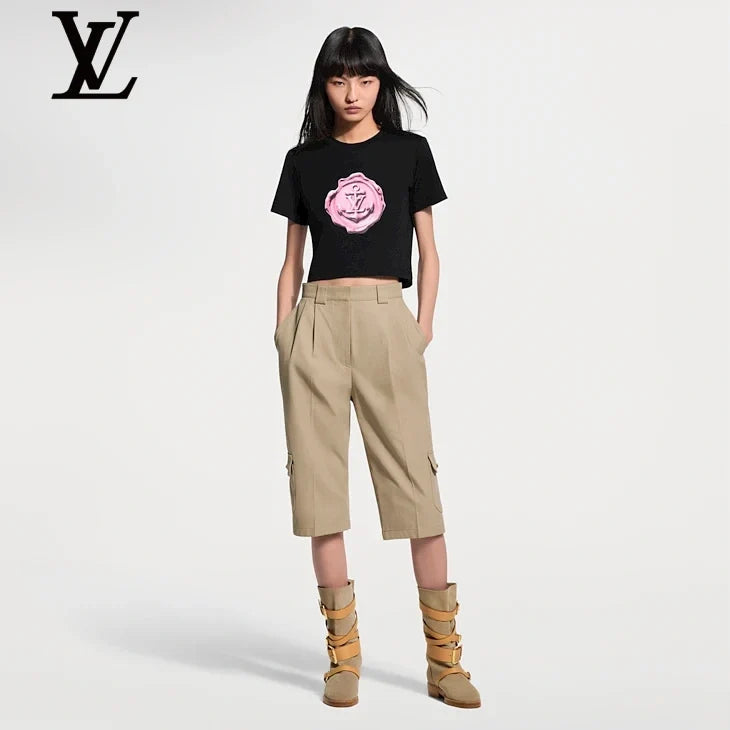 Louis Vuitton Black Pink Wax Seal Anchor Cropped T-Shirt