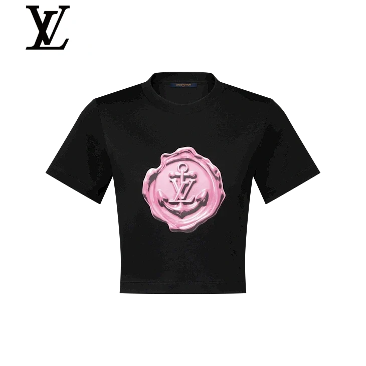 Louis Vuitton Black Pink Wax Seal Anchor Cropped T-Shirt