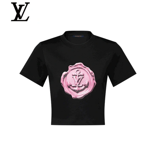 Louis Vuitton Black Pink Wax Seal Anchor Cropped T-Shirt