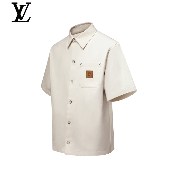 Louis Vuitton Off-White Leather Patch Pocket Short Sleeve Shirt