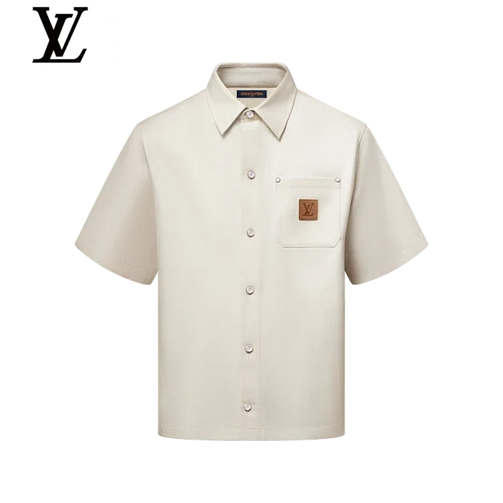 Louis Vuitton Off-White Leather Patch Pocket Short Sleeve Shirt