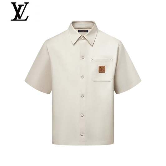 Louis Vuitton Off-White Leather Patch Pocket Short Sleeve Shirt