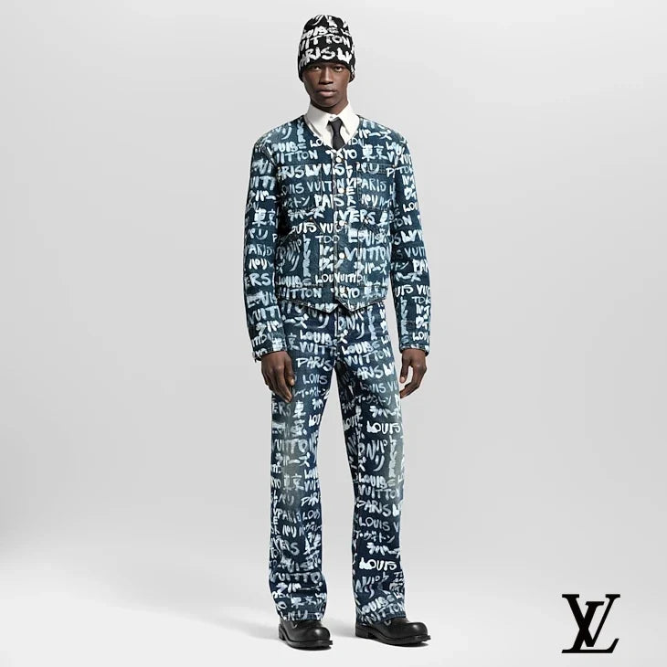 Louis Vuitton Dark Blue Graffiti Print Jeans