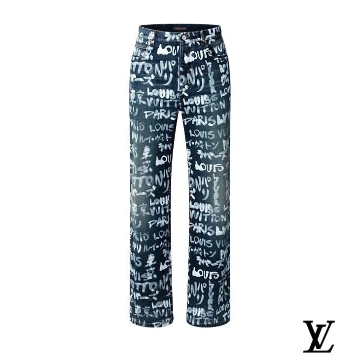 Louis Vuitton Dark Blue Graffiti Print Jeans