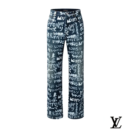 Louis Vuitton Dark Blue Graffiti Print Jeans