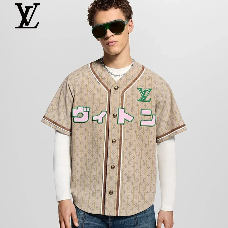 Louis Vuitton Beige Monogram Japanese Letter Baseball Shirt
