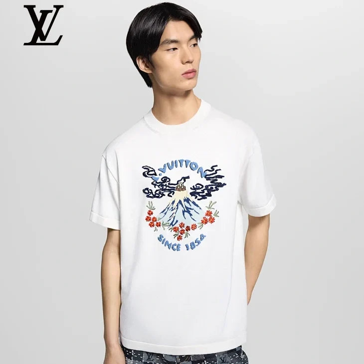 Louis Vuitton White Mount Fuji Embroidery Short Sleeve T-Shirt