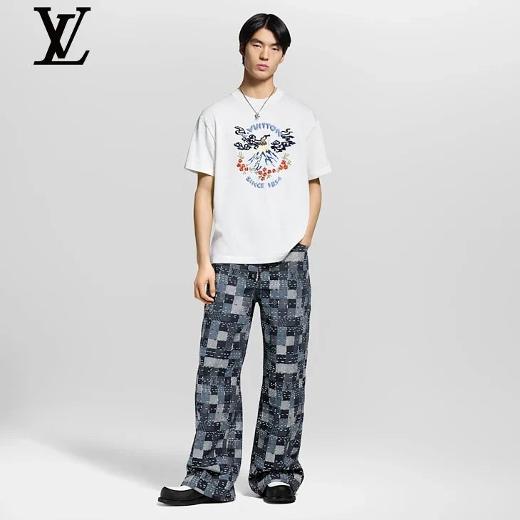 Louis Vuitton White Mount Fuji Embroidery Short Sleeve T-Shirt