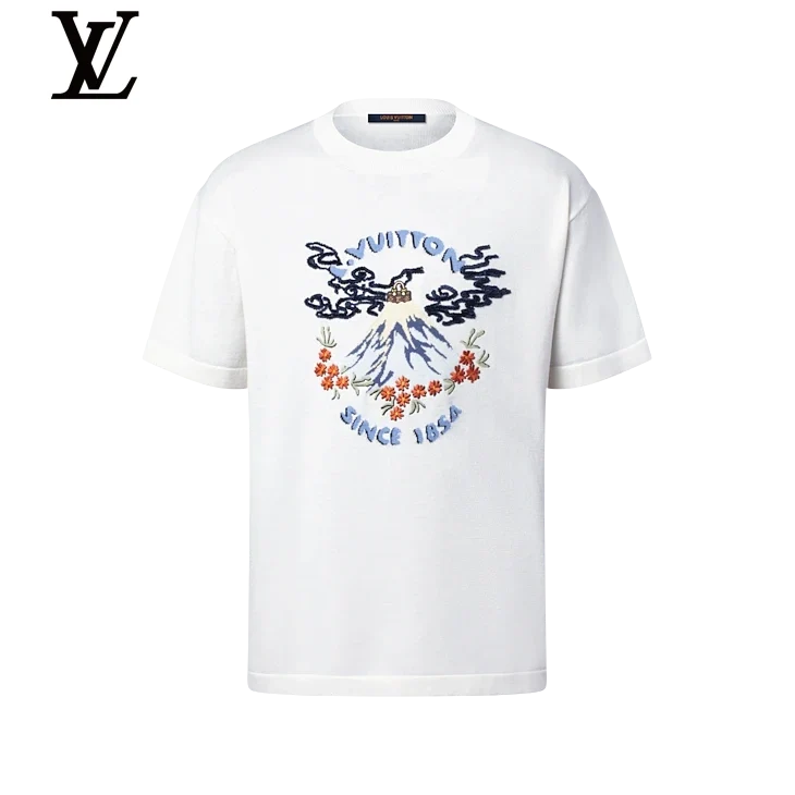 Louis Vuitton White Mount Fuji Embroidery Short Sleeve T-Shirt
