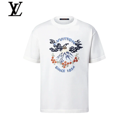 Louis Vuitton White Mount Fuji Embroidery Short Sleeve T-Shirt