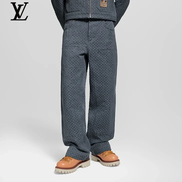 Louis Vuitton Grey Jacquard Wide-Leg Jeans