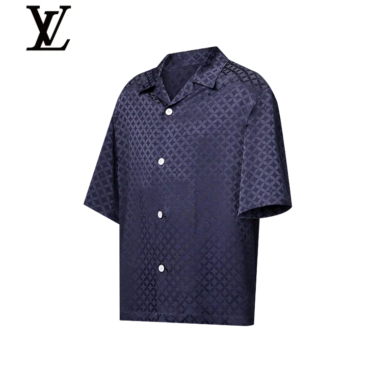 Louis Vuitton Dark Navy Monogram Silk Short-Sleeve Shirt