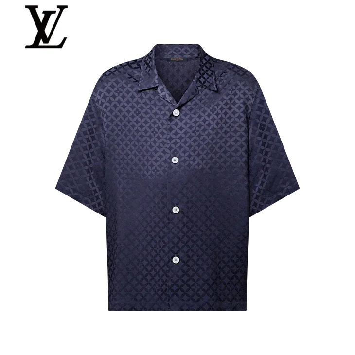 Louis Vuitton Dark Navy Monogram Silk Short-Sleeve Shirt