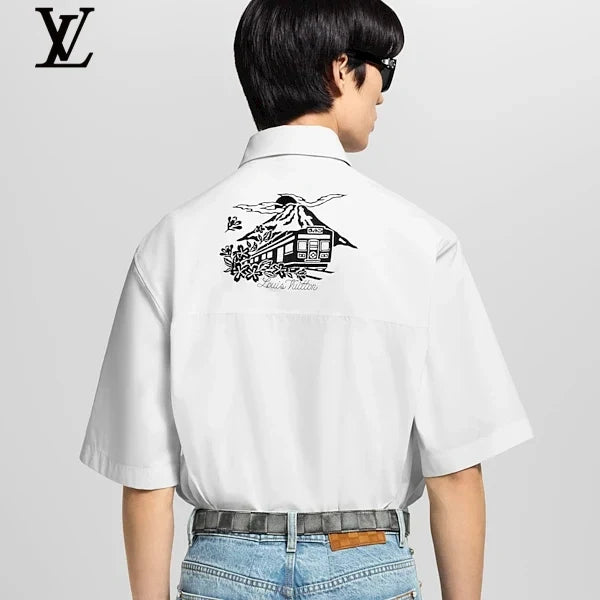 Louis Vuitton White Cotton Short Sleeve Shirt Pocket Embroidery