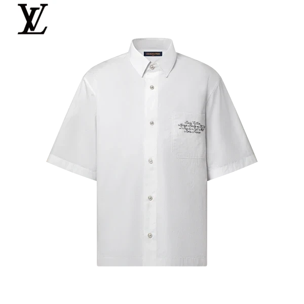 Louis Vuitton White Cotton Short Sleeve Shirt Pocket Embroidery