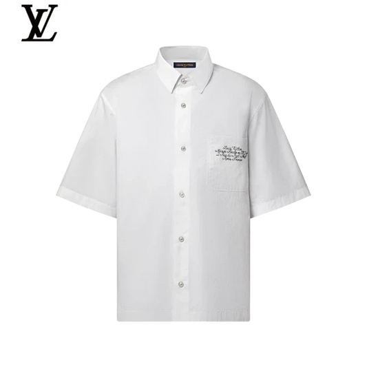 Louis Vuitton White Cotton Short Sleeve Shirt Pocket Embroidery