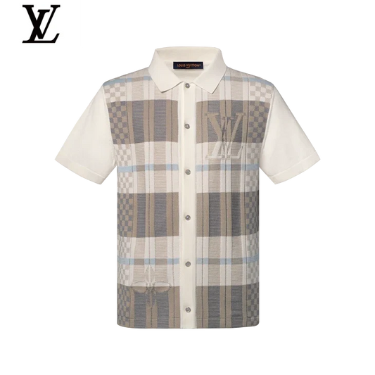 Louis Vuitton Beige Plaid Panel Short Sleeve Polo Shirt