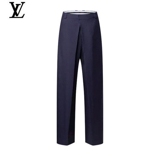 Louis Vuitton Navy Front-Pleat Wide-Leg Trousers