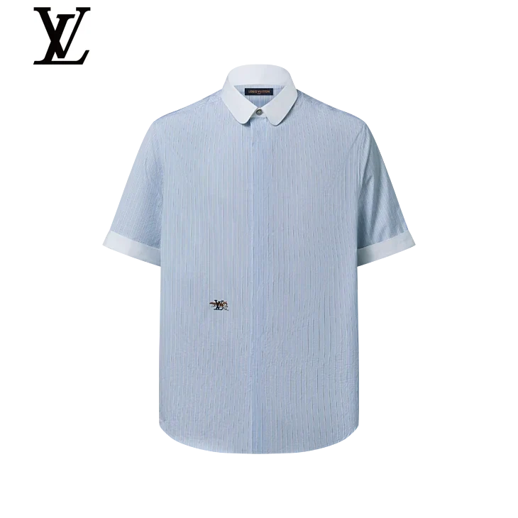 Louis Vuitton Light Blue Vertical Stripe Short Sleeve Shirt