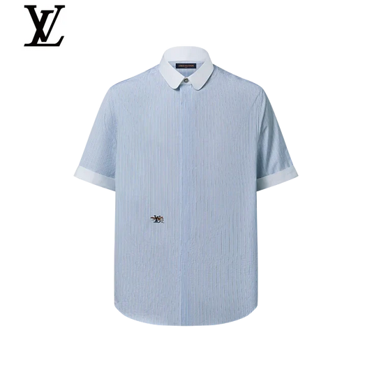 Louis Vuitton Light Blue Vertical Stripe Short Sleeve Shirt