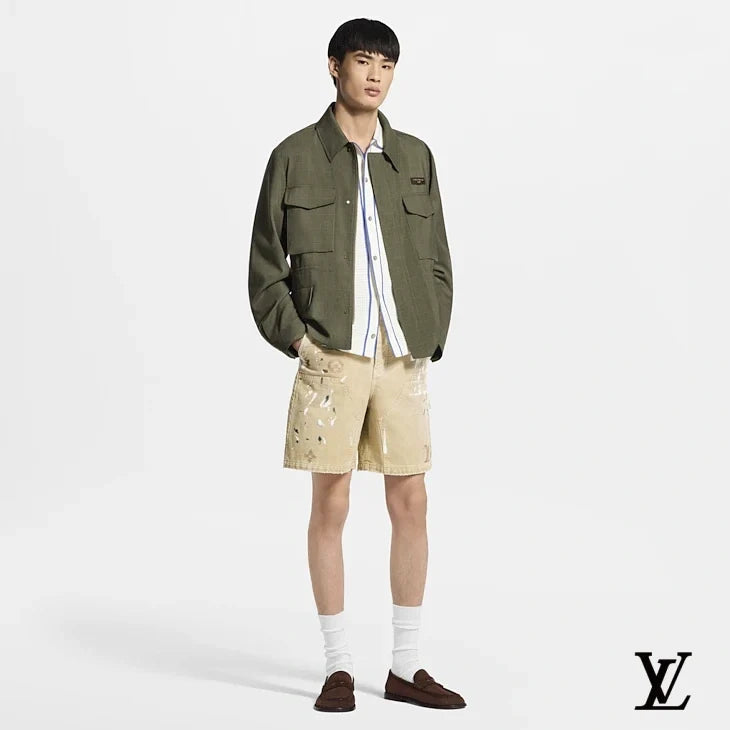 Louis Vuitton Beige Paint-Splatter Workwear Shorts