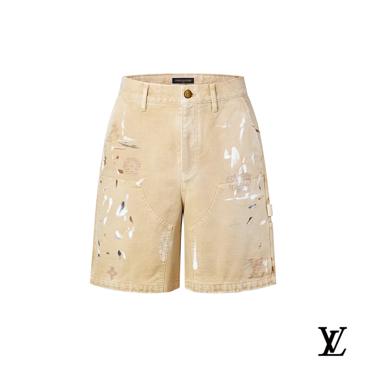 Louis Vuitton Beige Paint-Splatter Workwear Shorts