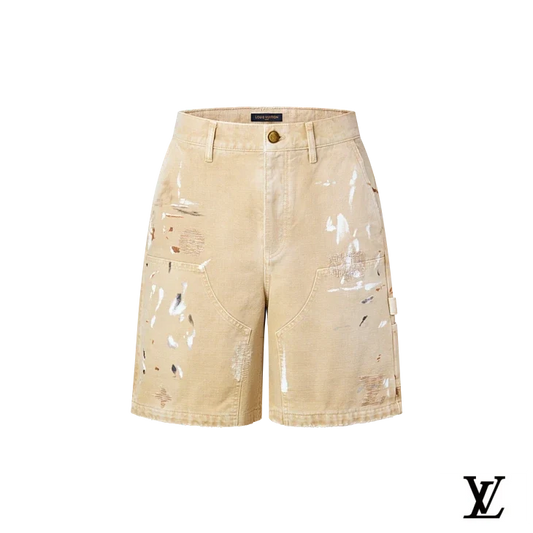 Louis Vuitton Beige Paint-Splatter Workwear Shorts