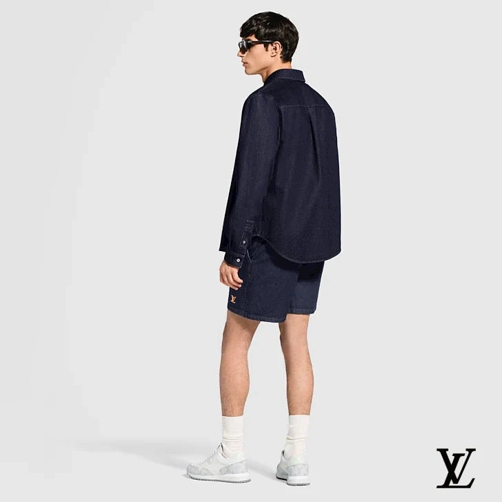 Louis Vuitton Dark Denim Embroidered Logo Shorts