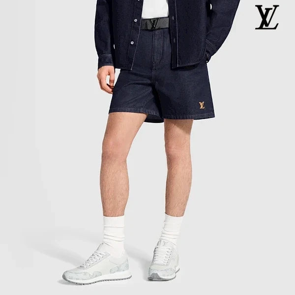 Louis Vuitton Dark Navy Small LV Embroidery Denim Shorts