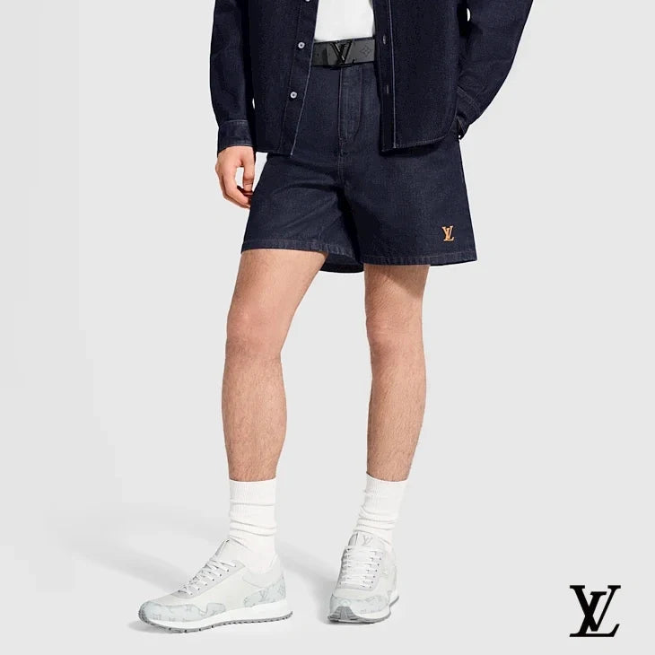 Louis Vuitton Dark Denim Embroidered Logo Shorts