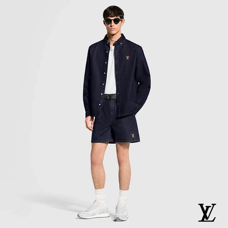 Louis Vuitton Dark Denim Embroidered Logo Shorts