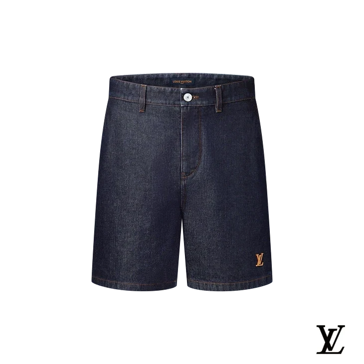 Louis Vuitton Dark Denim Embroidered Logo Shorts