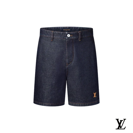Louis Vuitton Dark Denim Embroidered Logo Shorts