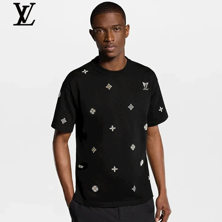 Louis Vuitton Black Jewel Embroidery Short Sleeve T-Shirt