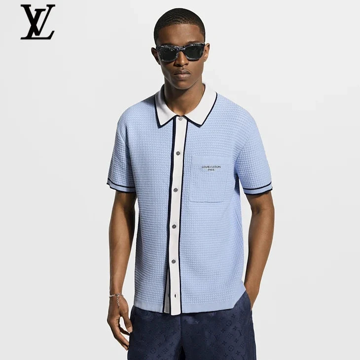 Louis Vuitton Light Blue Waffle Knit Short Sleeve Shirt