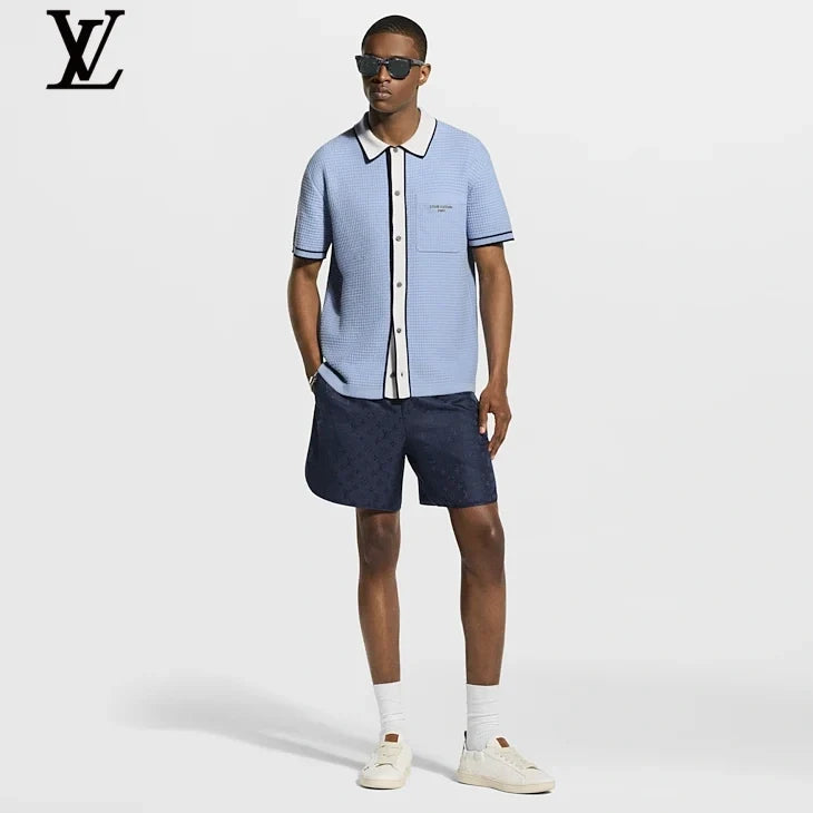 Louis Vuitton Light Blue Waffle Knit Short Sleeve Shirt