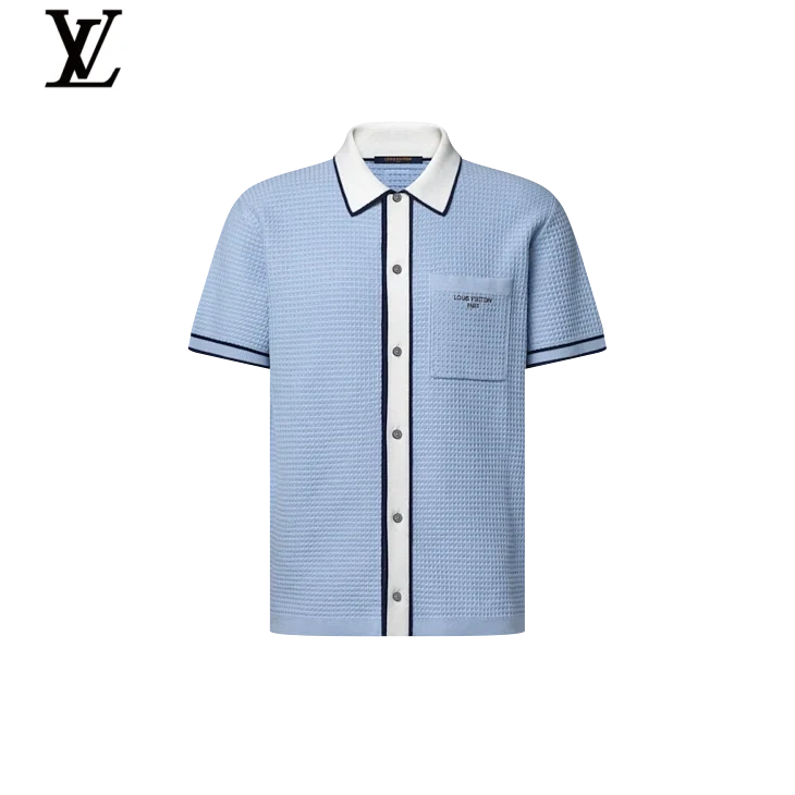 Louis Vuitton Light Blue Waffle Knit Short Sleeve Shirt