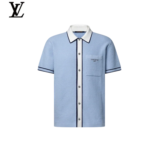 Louis Vuitton Light Blue Waffle Knit Short Sleeve Shirt