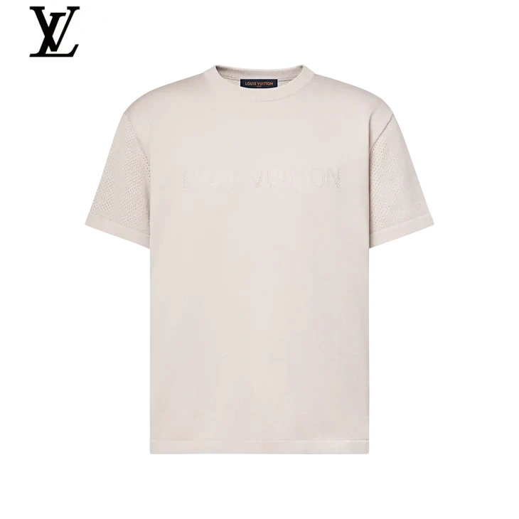 Louis Vuitton Light Beige Mesh Spliced Logo Knit Short Sleeve T-Shirt