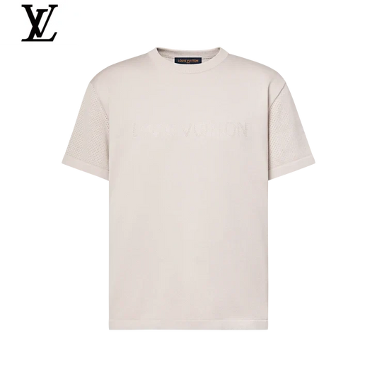 Louis Vuitton Light Beige Mesh Spliced Logo Knit Short Sleeve T-Shirt