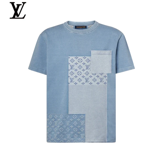 Louis Vuitton Light Blue Patchwork Monogram Short Sleeve T-Shirt