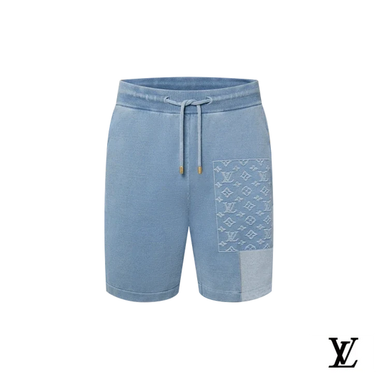 Louis Vuitton Light Blue Monogram Patch Knit Shorts