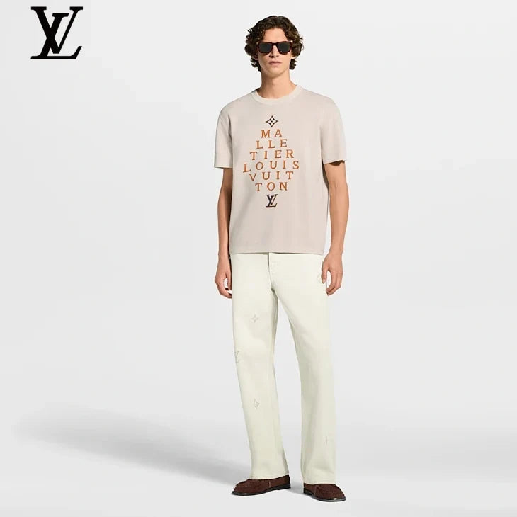 Louis Vuitton Beige Malletier Embroidery Short Sleeve T-Shirt